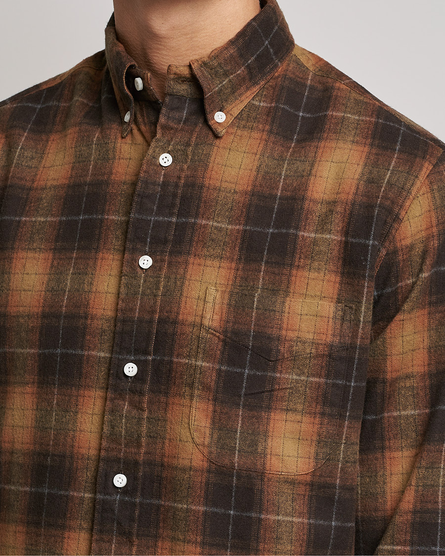 Herre | Skjorter | Gitman Vintage | Button Down Shaggy Flannel Shirt Brown Check