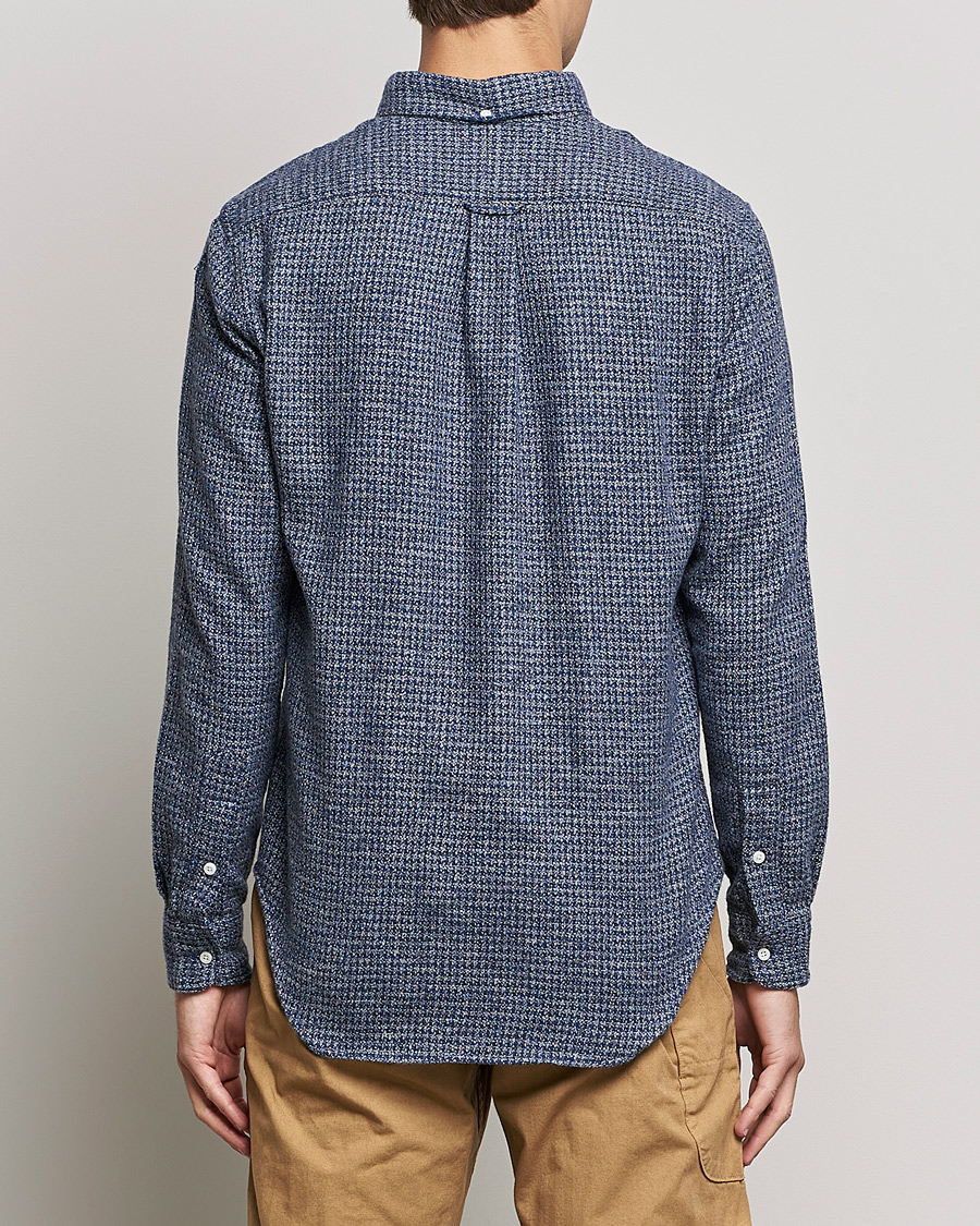 Herre | Skjorter | Gitman Vintage | Button Down Houndstooth Flannel Shirt Dark Blue