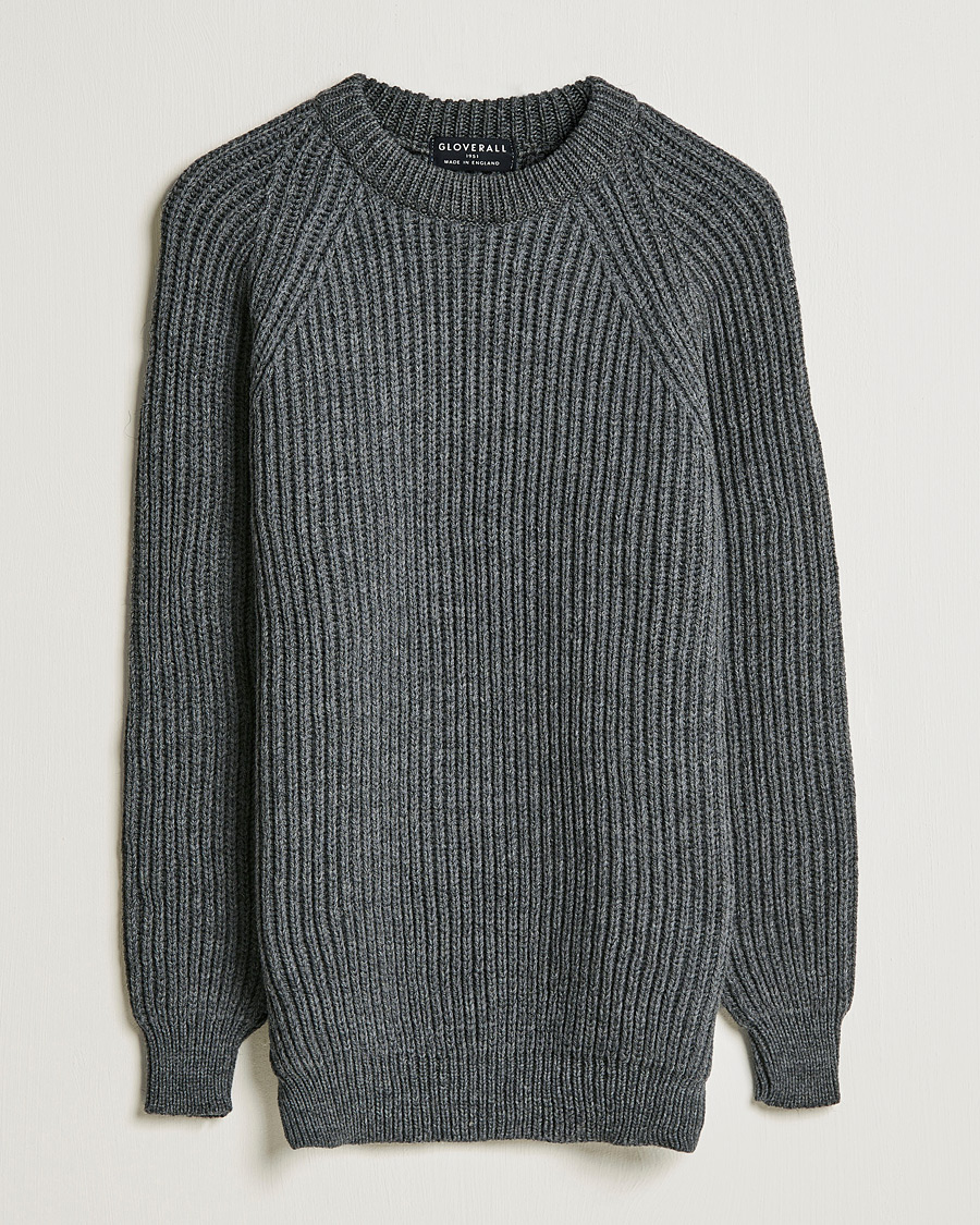 Herre | Trøjer | Gloverall | Fisherman Rib Chunky Wool Crew Neck Grey