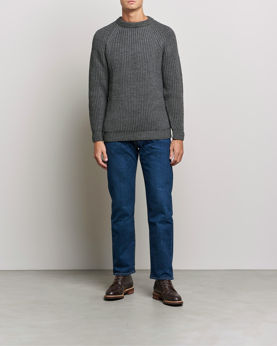Herre | Trøjer | Gloverall | Fisherman Rib Chunky Wool Crew Neck Grey