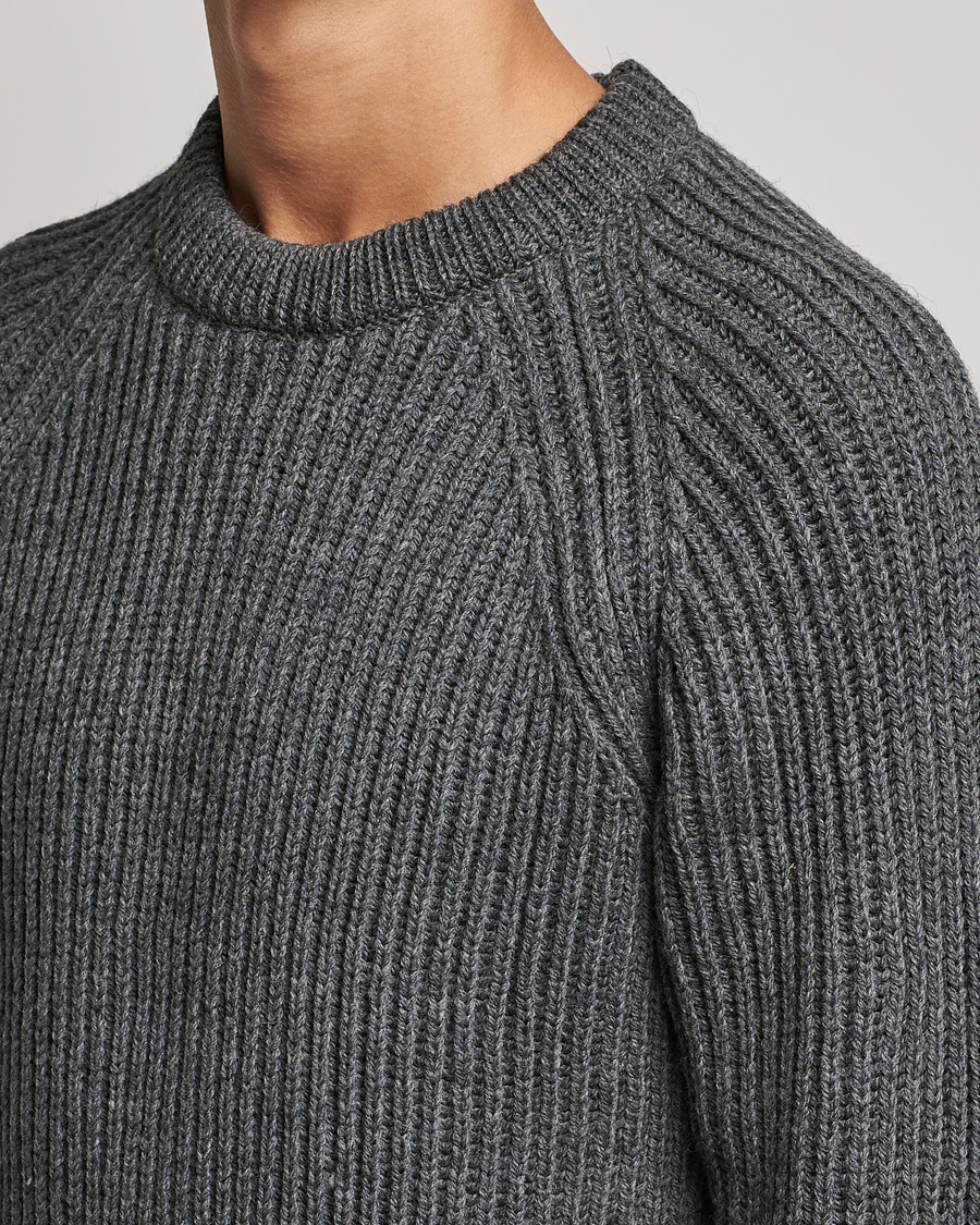 Herre | Trøjer | Gloverall | Fisherman Rib Chunky Wool Crew Neck Grey
