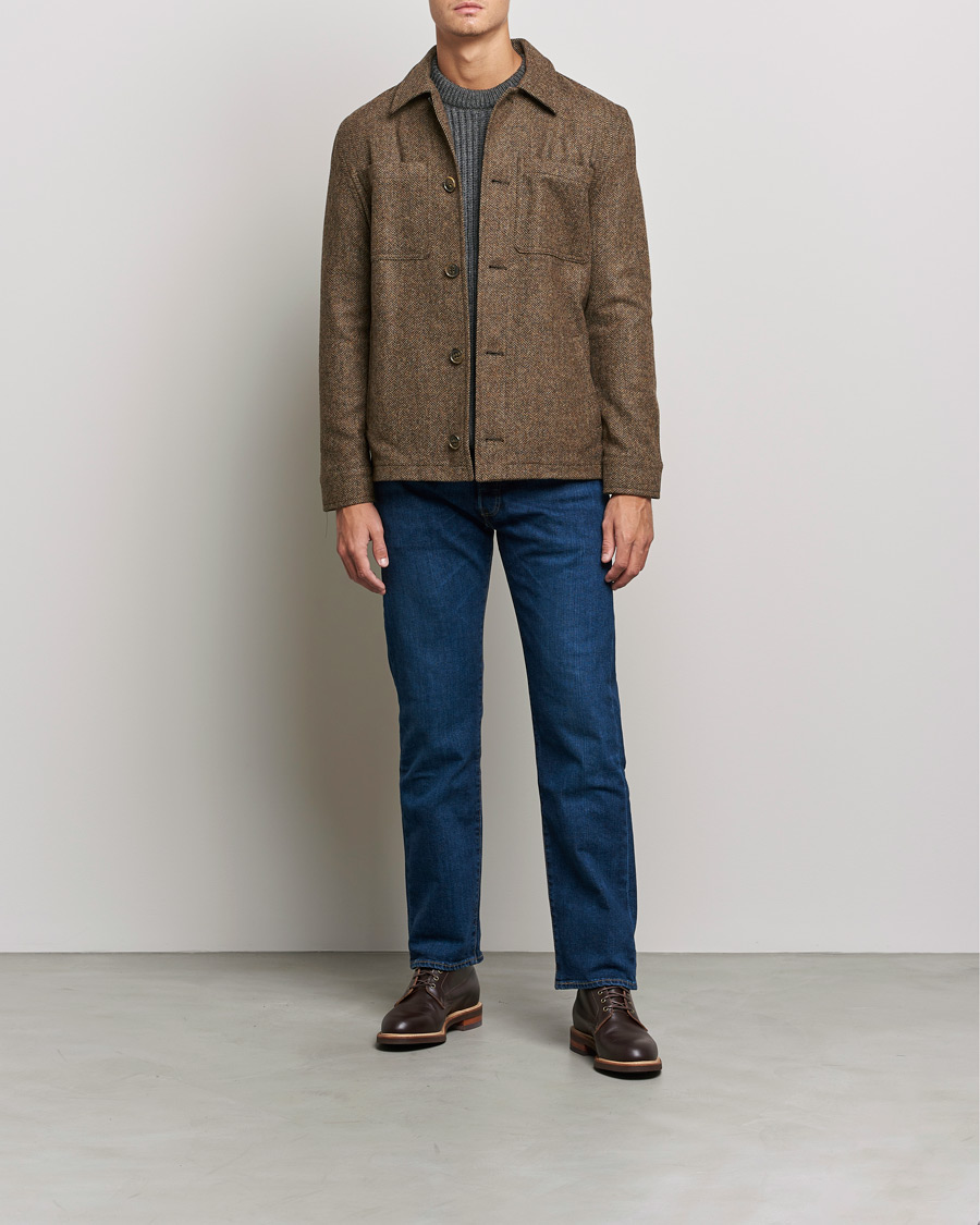 Herre | Jakker | Gloverall | Walter Herringbone Wool Shirt Jacket Tan