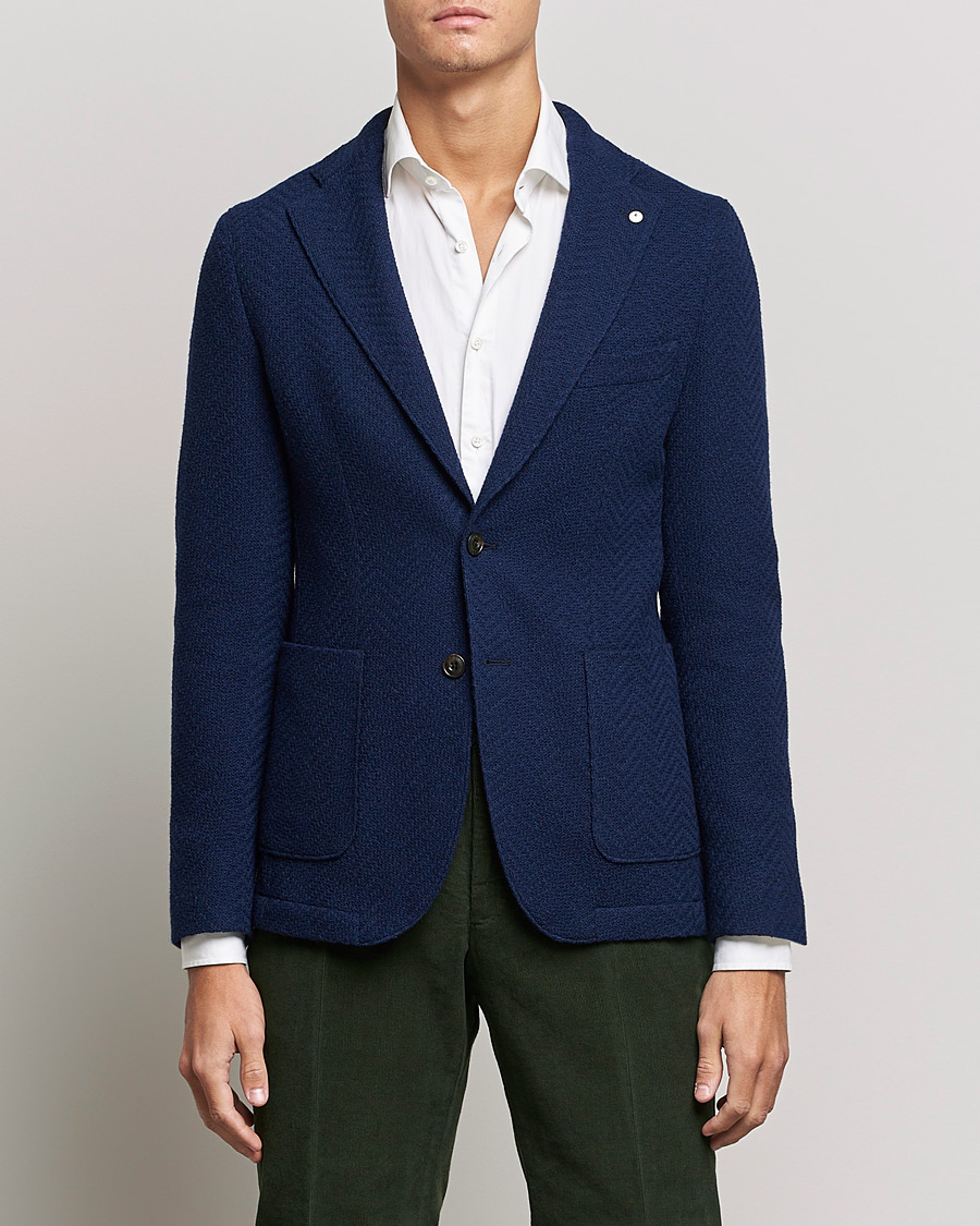 Herre | Cardiganblazer  | L.B.M. 1911 | Punto Knitted Wool Structure Blazer Navy