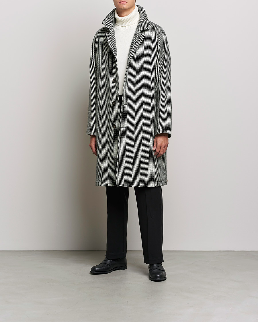 Herre | Jakker | L.B.M. 1911 | Herringbone Raglan Wool Coat Black/White