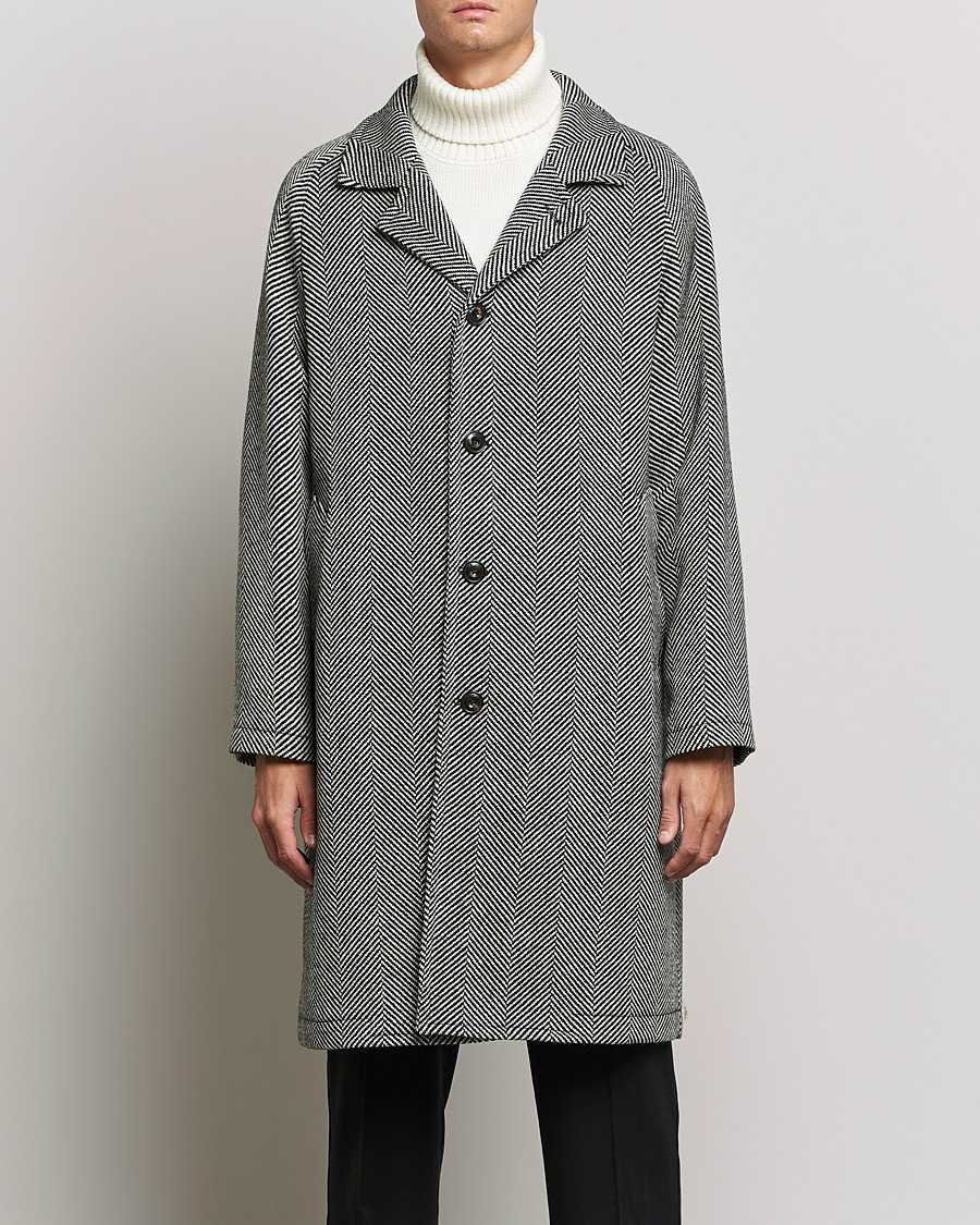 Herre | Jakker | L.B.M. 1911 | Herringbone Raglan Wool Coat Black/White