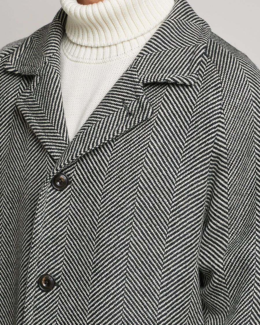 Herre | Jakker | L.B.M. 1911 | Herringbone Raglan Wool Coat Black/White