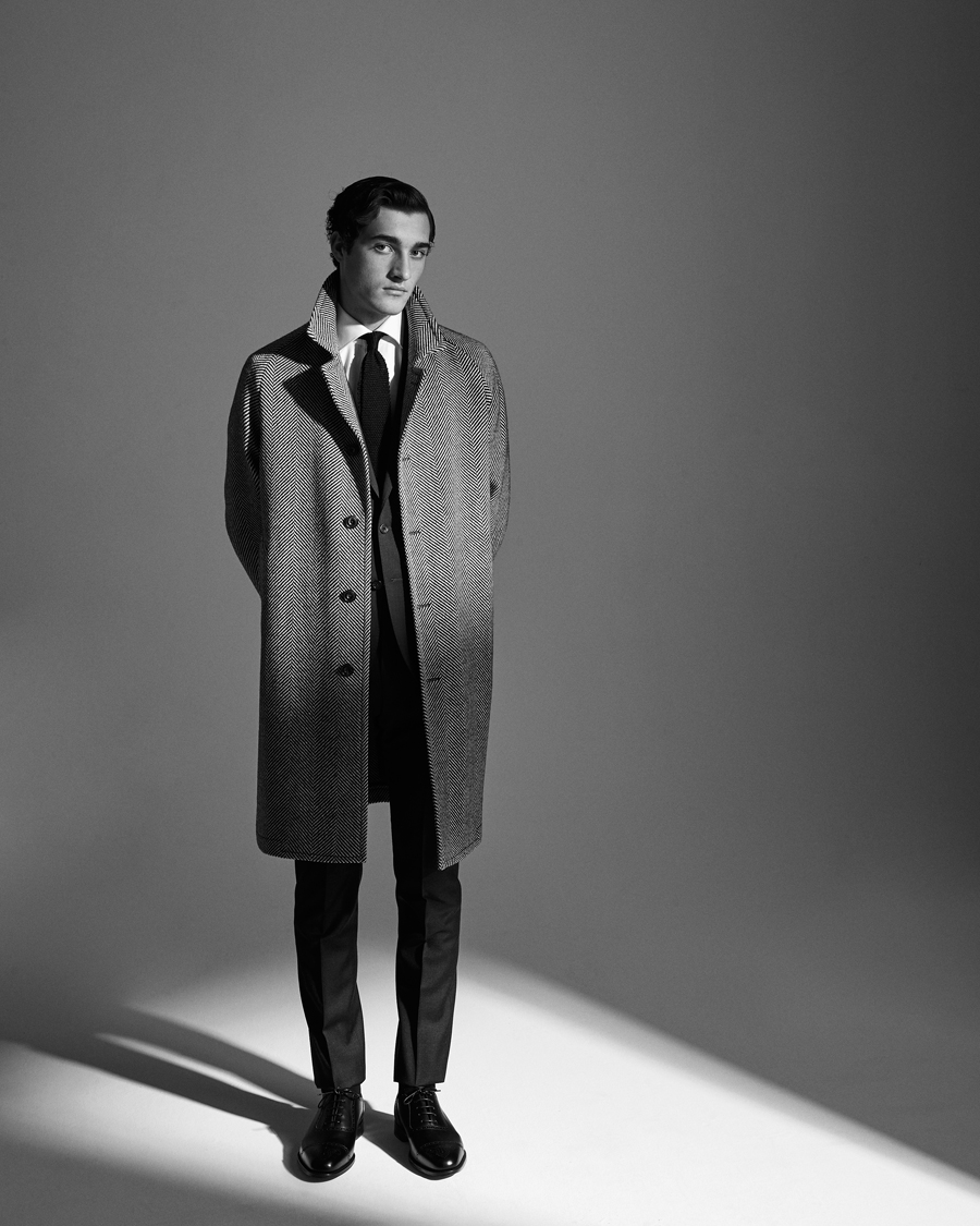 Herre | Jakker | L.B.M. 1911 | Herringbone Raglan Wool Coat Black/White