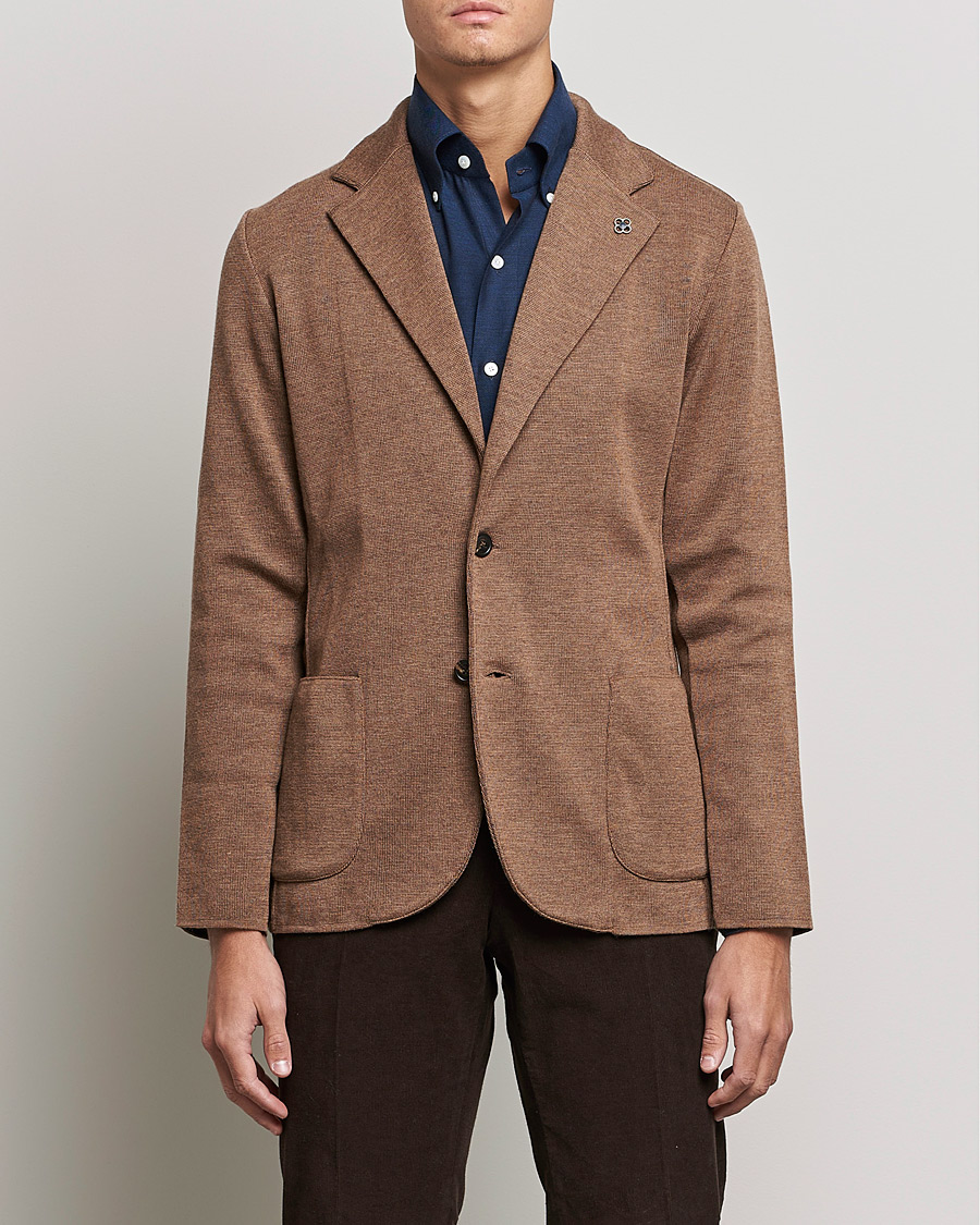 Herre | Cardiganblazer  | Lardini | Knitted Wool Blazer Light Brown