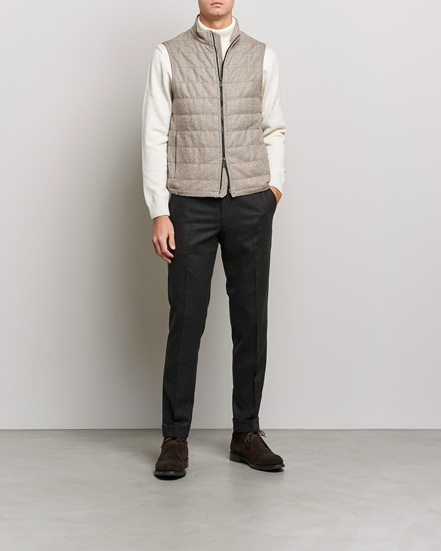 Herre | Jakker | Oscar Jacobson | Liner EVO Wool Herringbone Waistcoat Beige