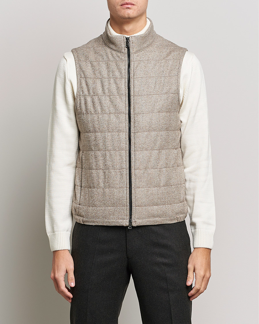 Herre | Veste | Oscar Jacobson | Liner EVO Wool Herringbone Waistcoat Beige
