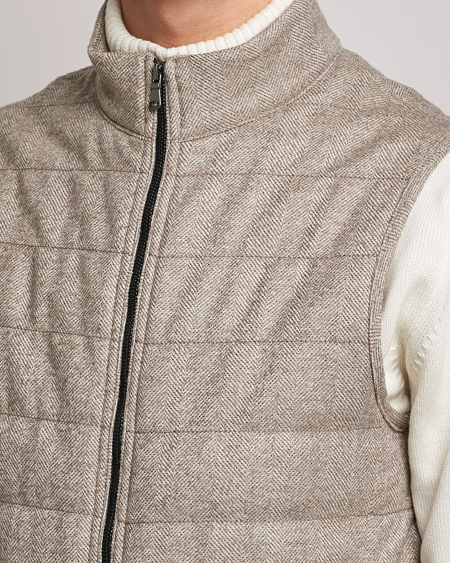 Herre | Jakker | Oscar Jacobson | Liner EVO Wool Herringbone Waistcoat Beige