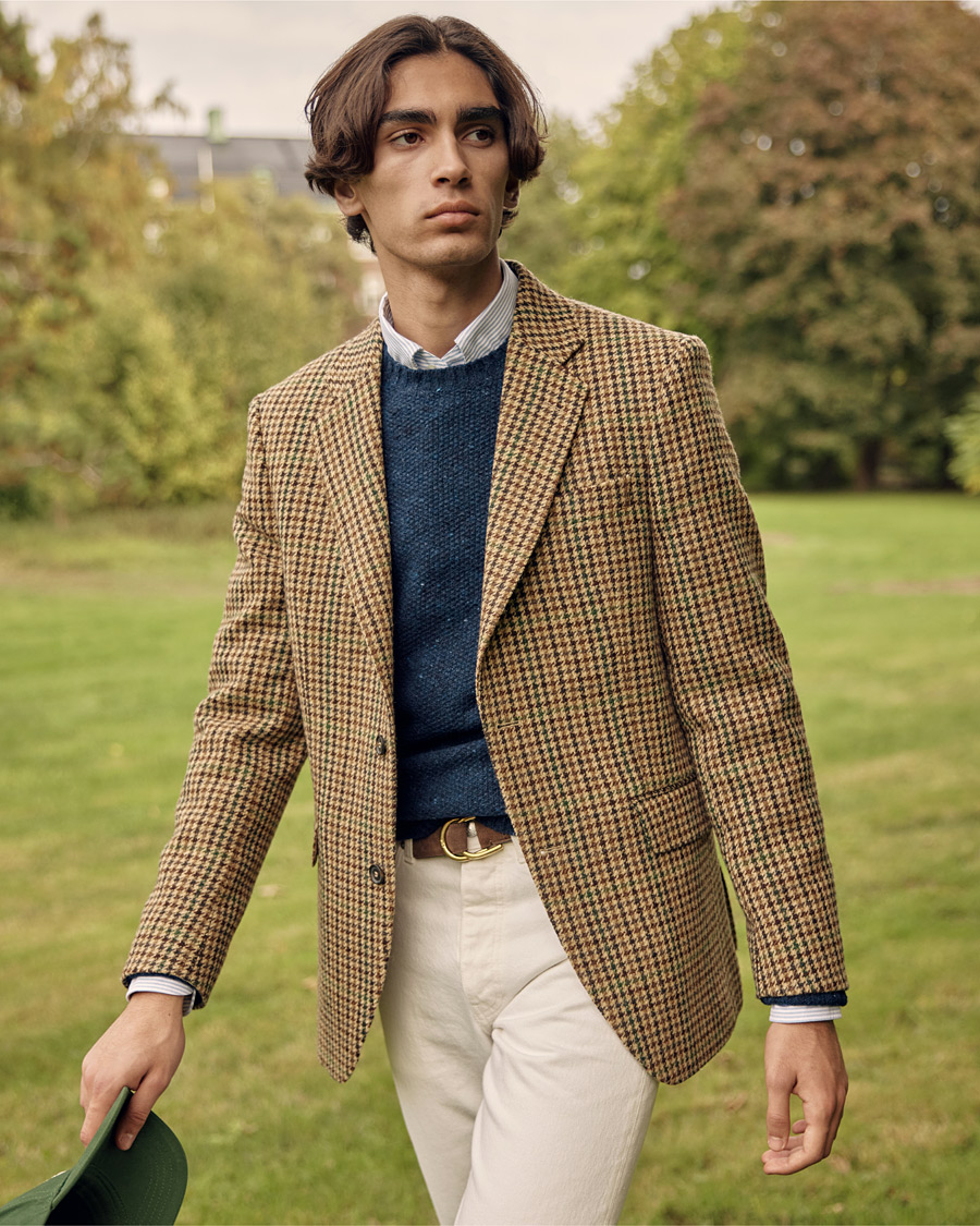 Herre | Blazere & jakker | Oscar Jacobson | Freeman Moon Houndstooth Tweed Blazer Beige