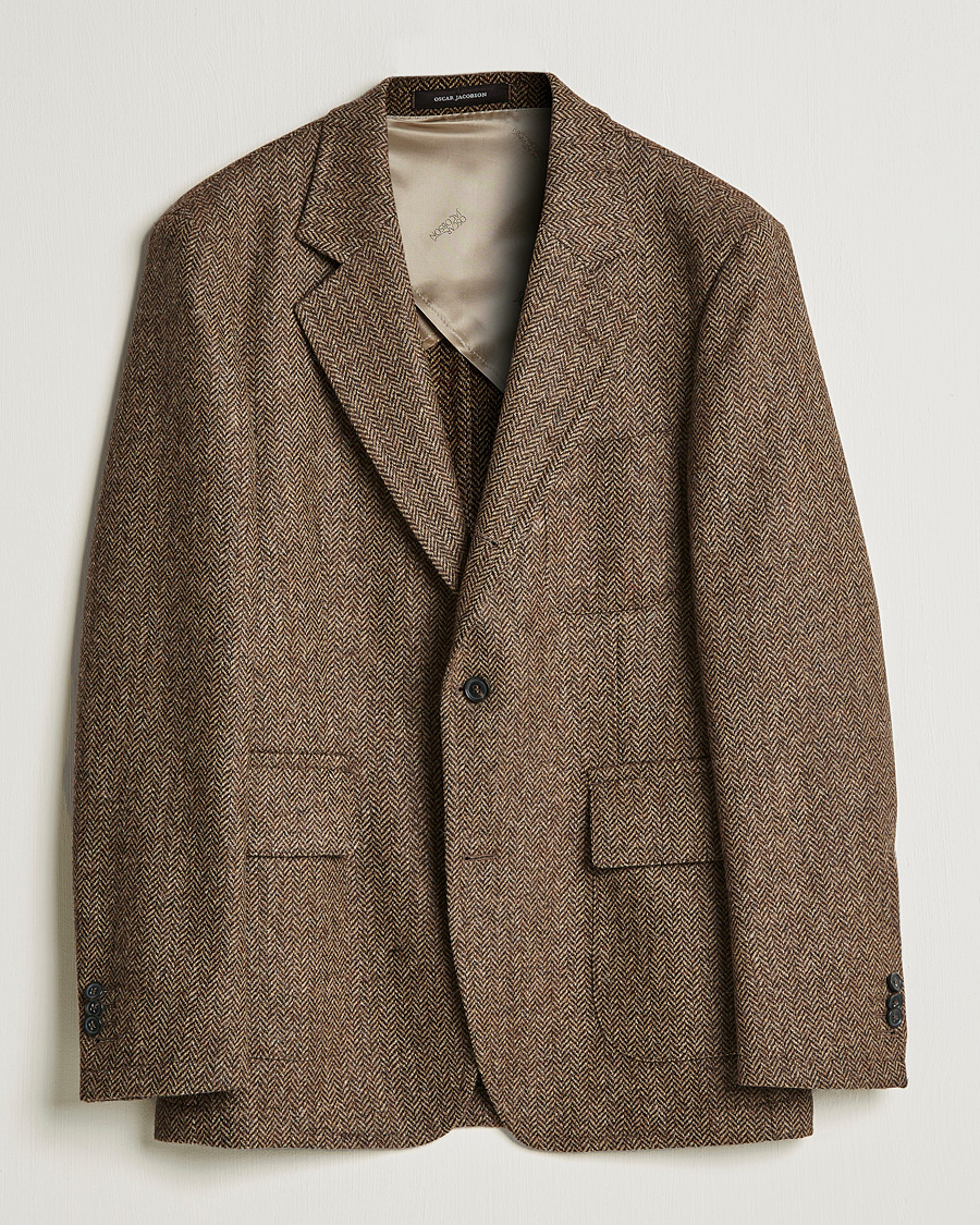 Herre | Blazere & jakker | Oscar Jacobson | Fares Moon Herringbone Tweed Blazer Brown