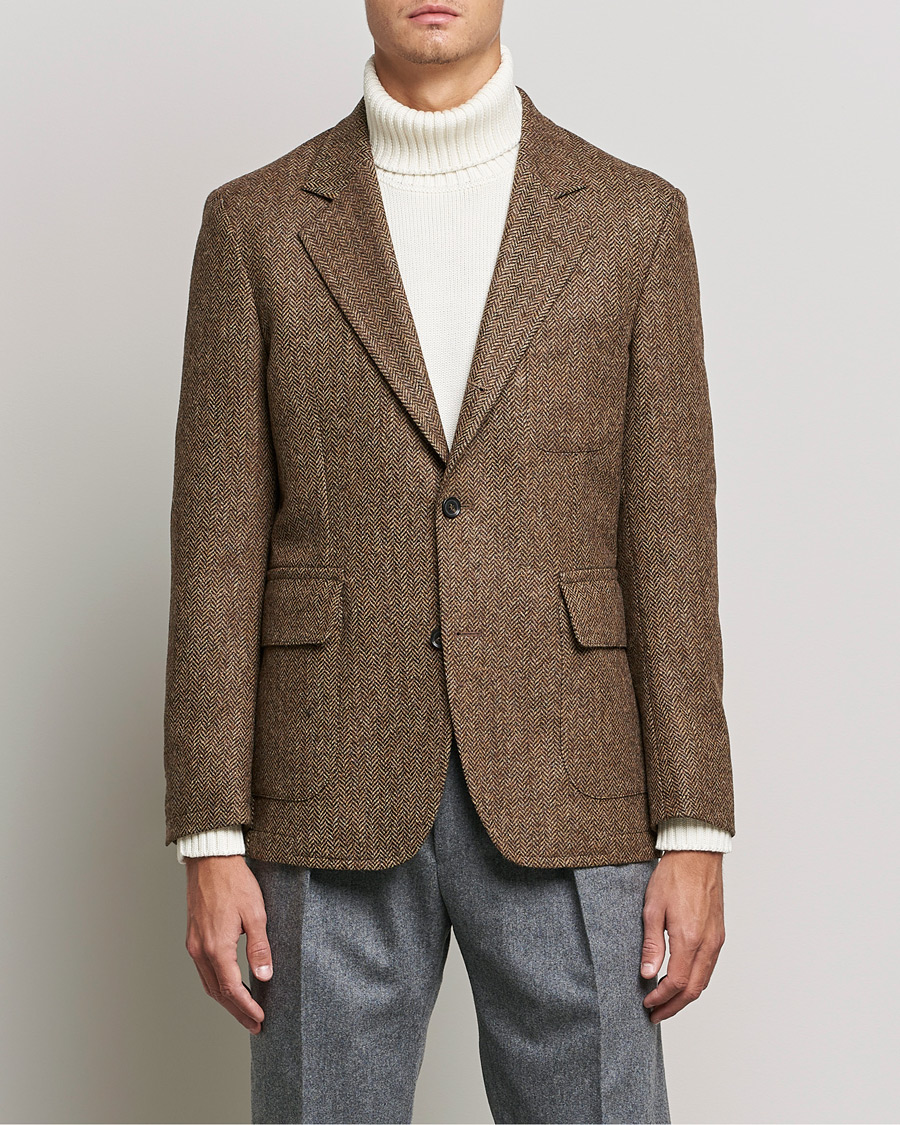 Herre | Blazere & jakker | Oscar Jacobson | Fares Moon Herringbone Tweed Blazer Brown
