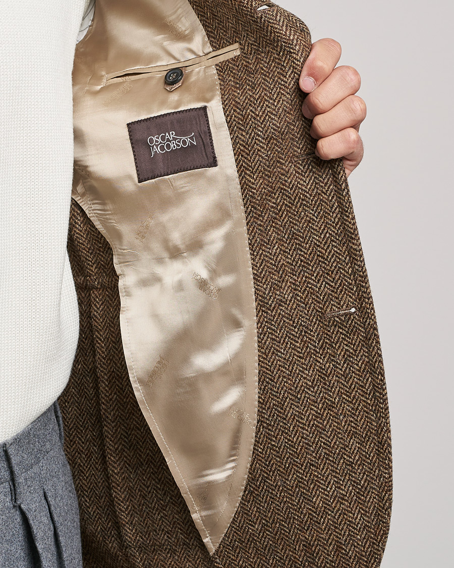Herre | Blazere & jakker | Oscar Jacobson | Fares Moon Herringbone Tweed Blazer Brown