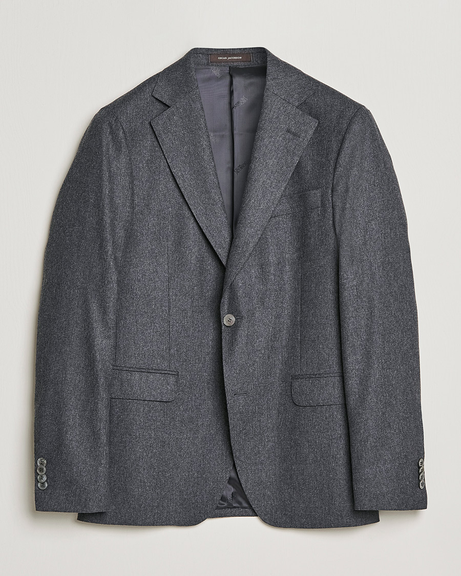 Herre | Blazere & jakker | Oscar Jacobson | Ego Wool Flannel Blazer Grey Melange