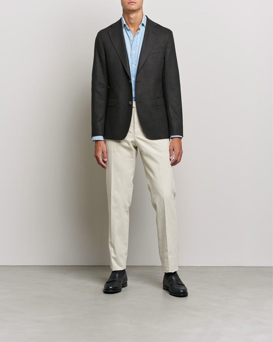 Herre | Blazere & jakker | Oscar Jacobson | Ego Wool Flannel Blazer Brown Melange