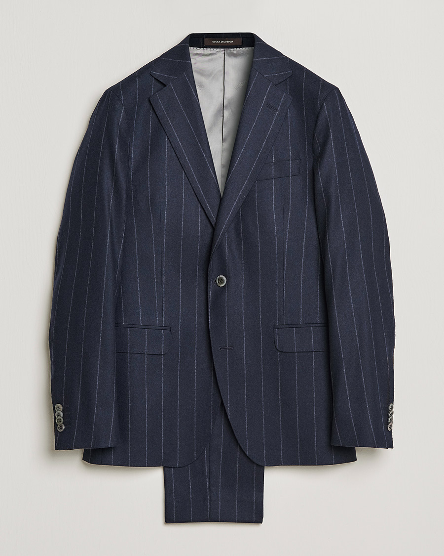 Herre | Jakkesæt | Oscar Jacobson | Ego Pinstripe Wool Flannel Suit Navy