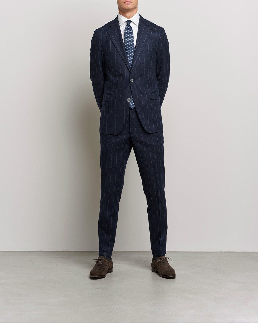 Herre | Jakkesæt | Oscar Jacobson | Ego Pinstripe Wool Flannel Suit Navy