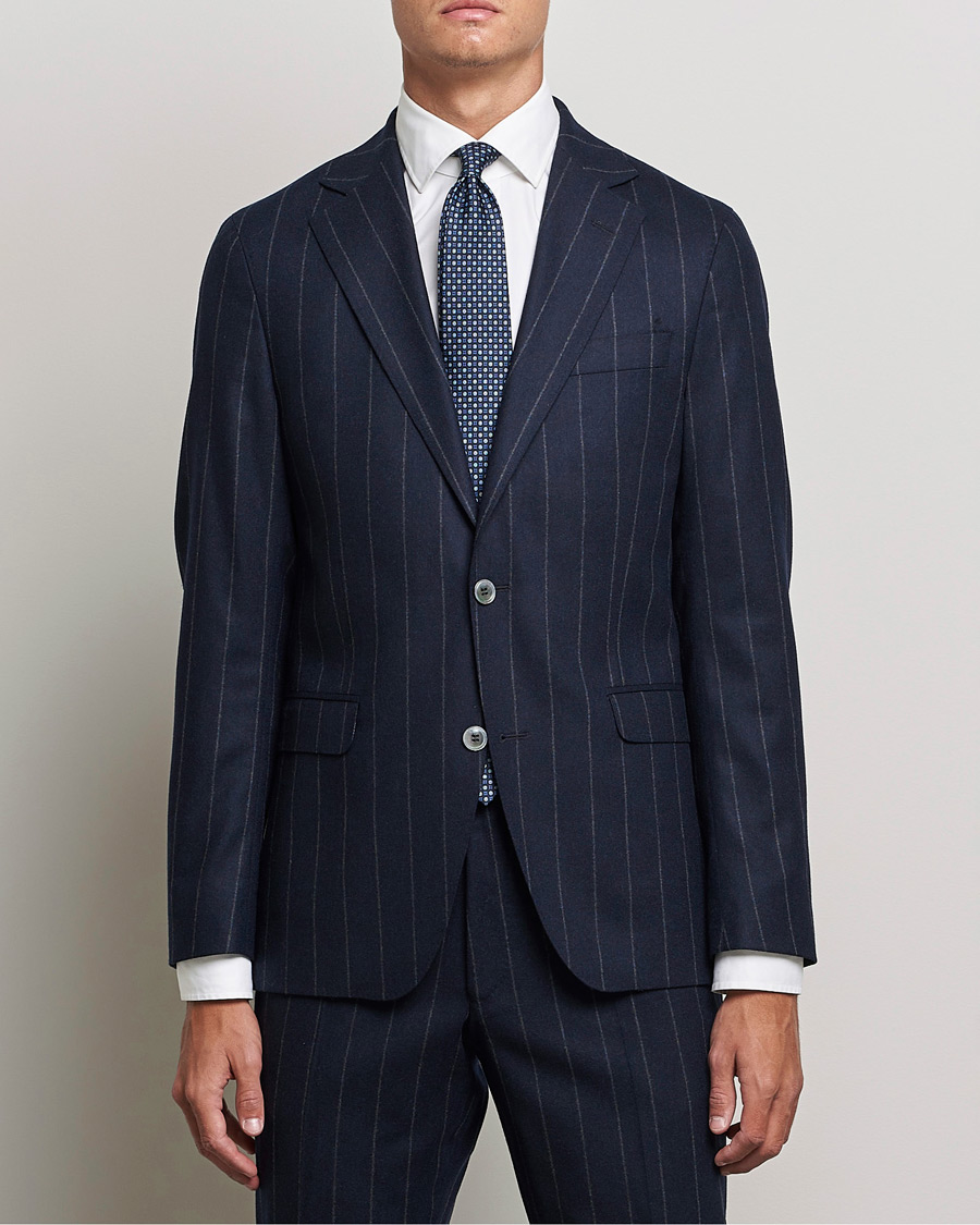 Herre | Jakkesæt | Oscar Jacobson | Ego Pinstripe Wool Flannel Suit Navy