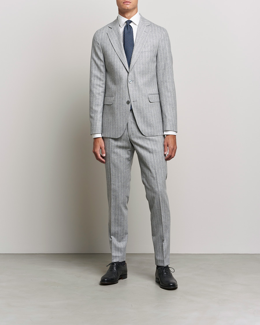 Herre | Jakkesæt | Oscar Jacobson | Ego Pinstripe Wool Flannel Suit Grey Melange