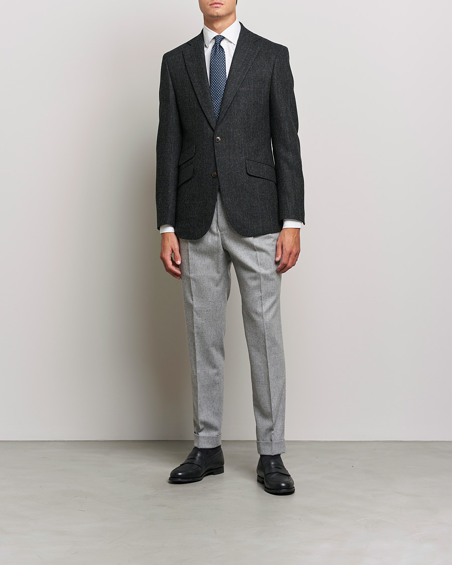 Herre | Flannelsbukser | Oscar Jacobson | Gurkha Flannel Trousers Light Grey