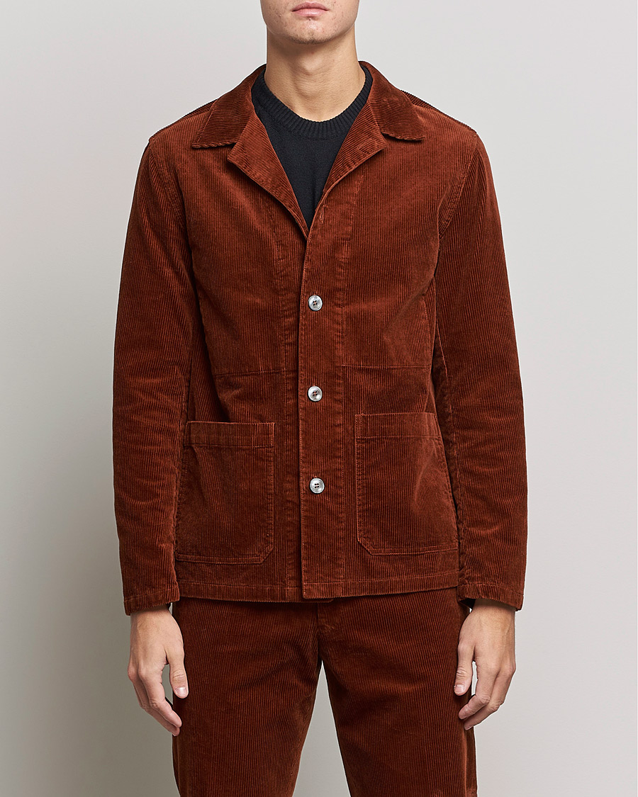 Herre | Skjorter | Oscar Jacobson | Hampus Corduroy Shirt Jacket Orange