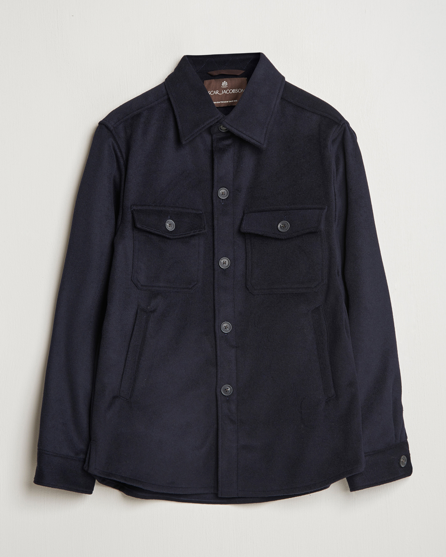 Herre | Skjorter | Oscar Jacobson | Maverick Wool/Cashmere Shirt Jacket Navy