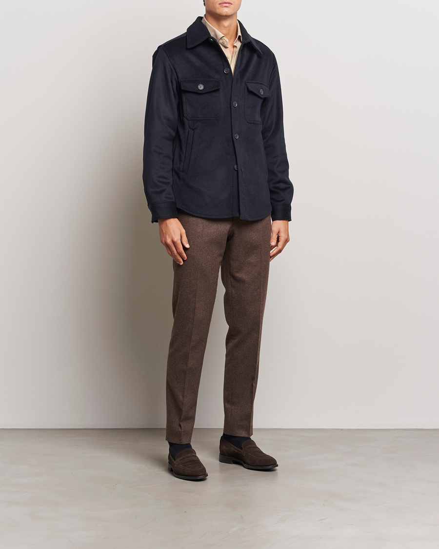 Herre | Skjorter | Oscar Jacobson | Maverick Wool/Cashmere Shirt Jacket Navy