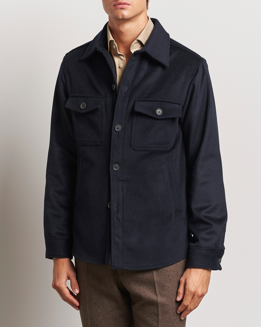 Herre | Skjorter | Oscar Jacobson | Maverick Wool/Cashmere Shirt Jacket Navy