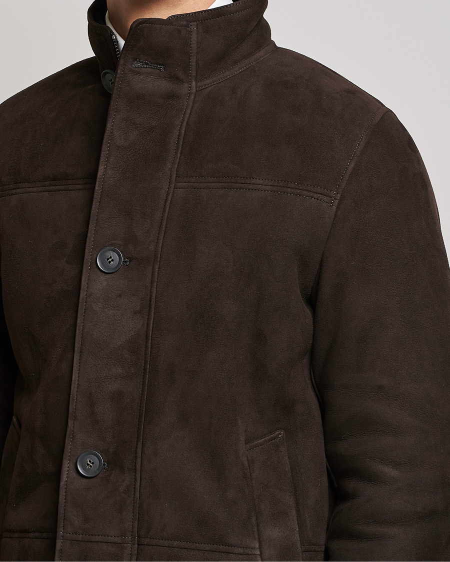 Herre | Jakker | Oscar Jacobson | Carling Sherling Suede Coat Dark Brown