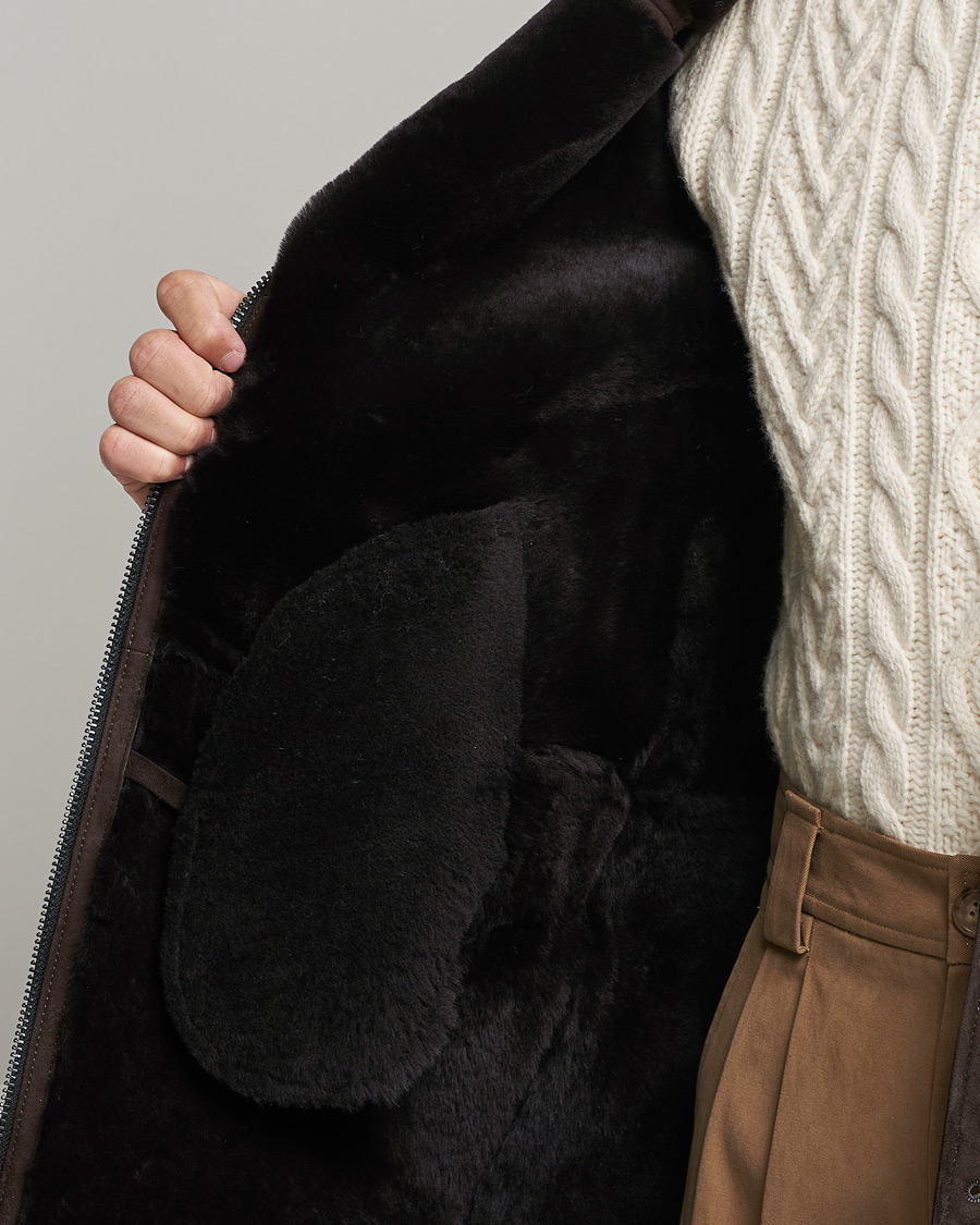Herre | Jakker | Oscar Jacobson | Carling Sherling Suede Coat Dark Brown