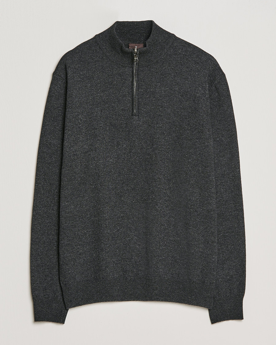 Herre | Trøjer | Oscar Jacobson | Patton Wool/Cashmere Half Zip Charcoal