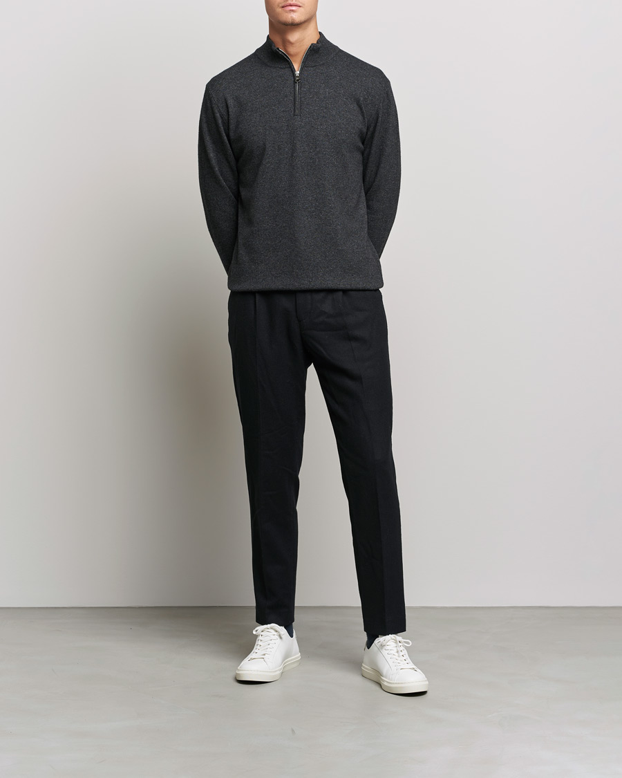 Herre | Trøjer | Oscar Jacobson | Patton Wool/Cashmere Half Zip Charcoal