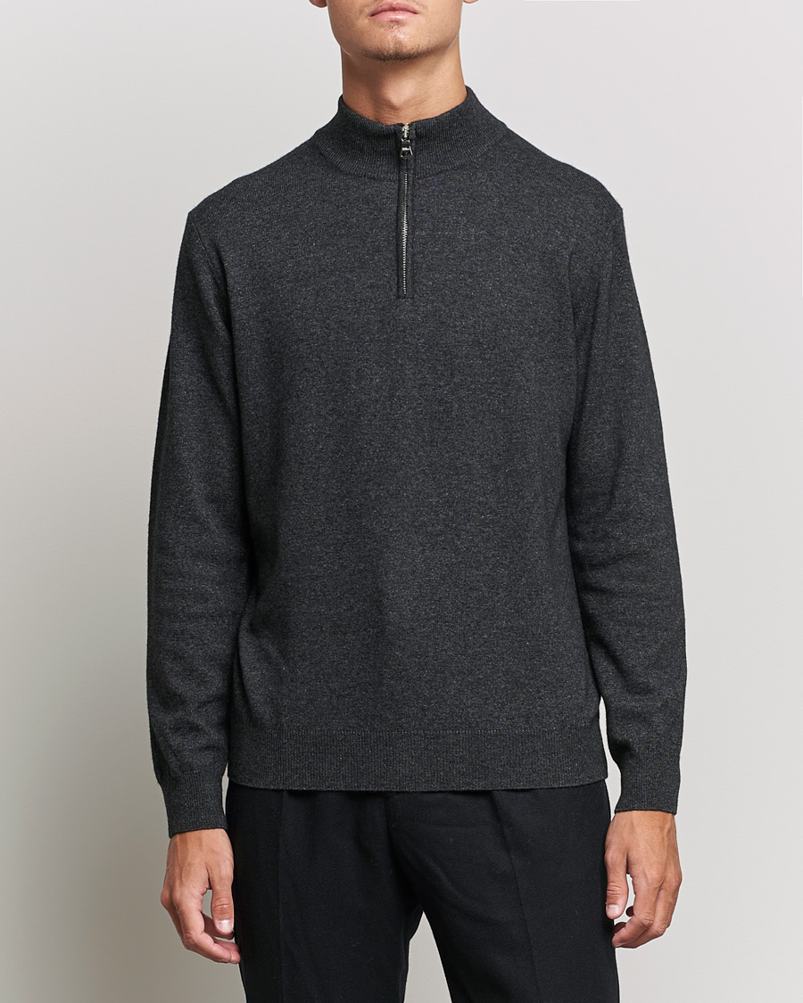 Herre | Trøjer | Oscar Jacobson | Patton Wool/Cashmere Half Zip Charcoal