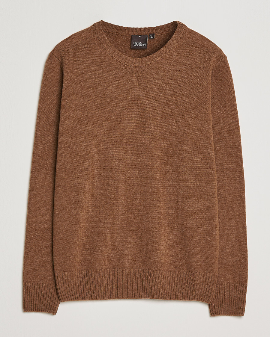 Herre | Trøjer | Oscar Jacobson | Emerson Patch Wool Roundneck Brown