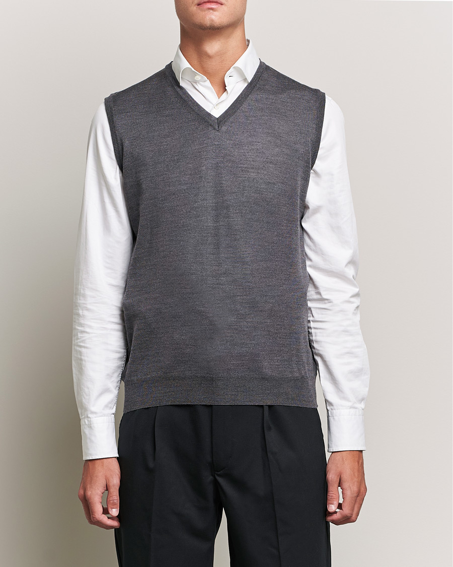 Herre | Trøjer | Oscar Jacobson | Roger Extrafine Merino Vest Grey