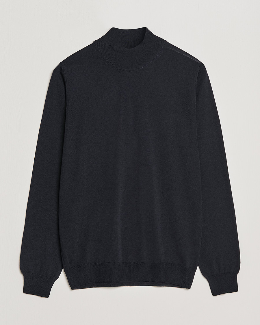 Herre | Trøjer | Oscar Jacobson | Hilton Extrafine Merino Mock Neck Navy