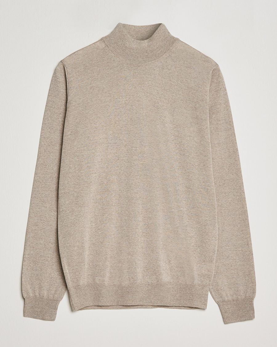Herre | Trøjer | Oscar Jacobson | Hilton Extrafine Merino Mock Neck Beige