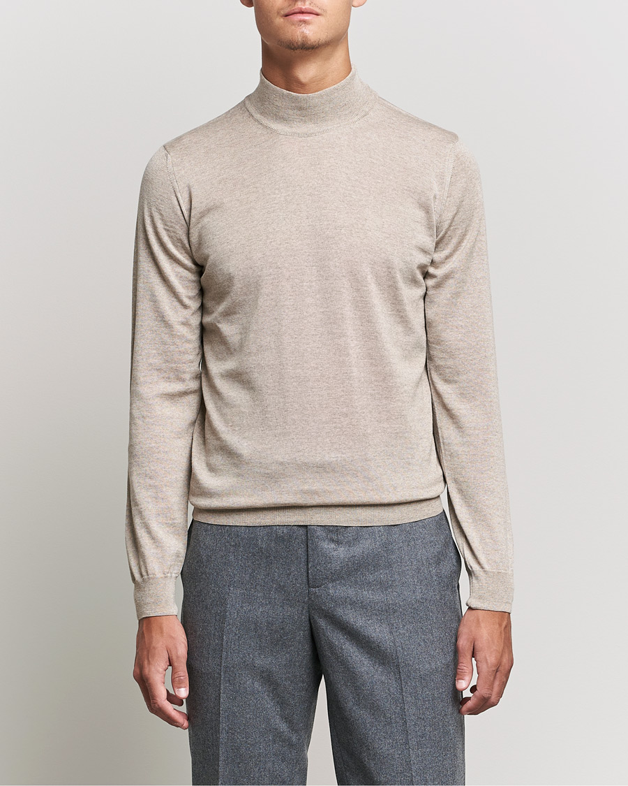 Herre | Trøjer | Oscar Jacobson | Hilton Extrafine Merino Mock Neck Beige
