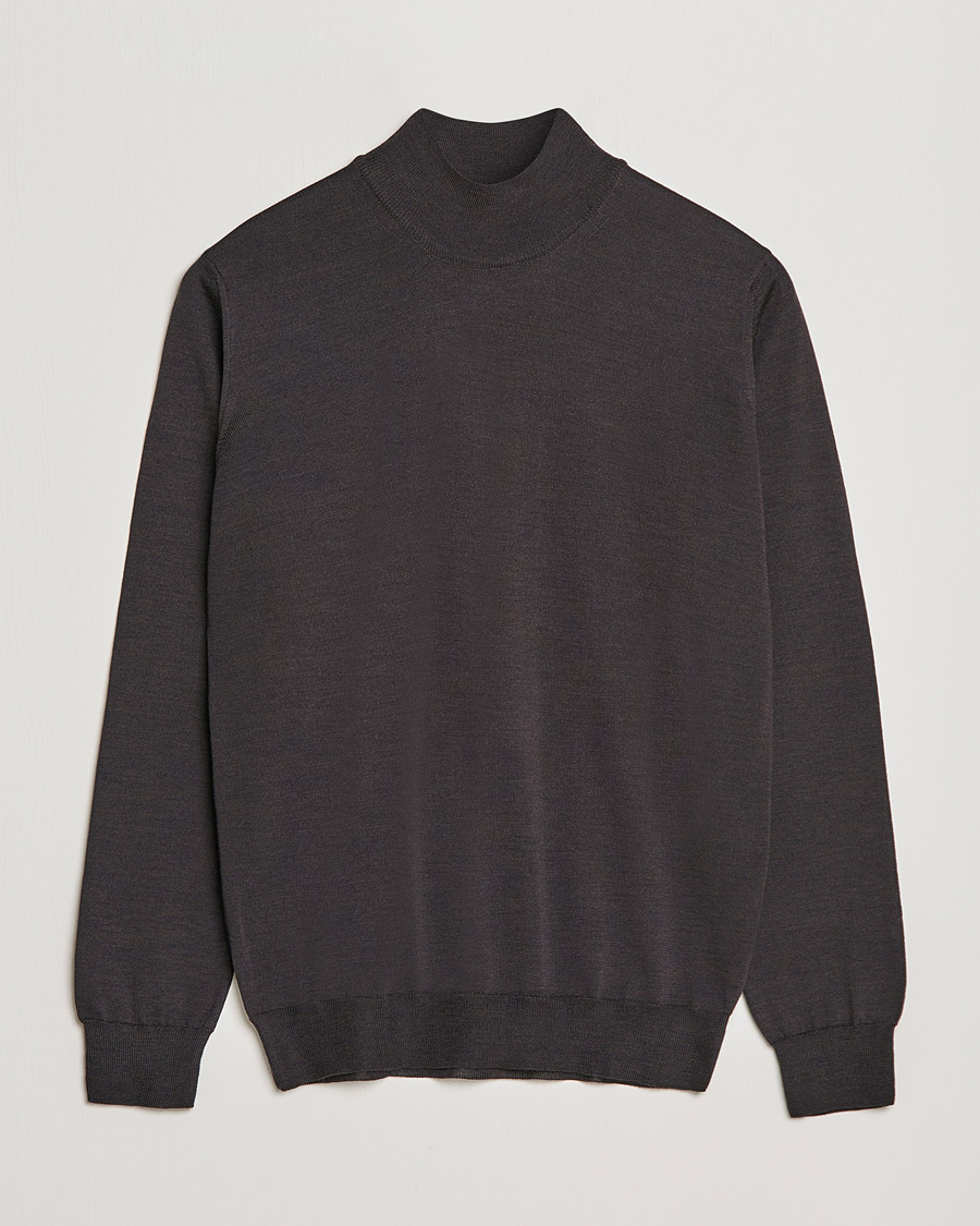 Herre | Trøjer | Oscar Jacobson | Hilton Extrafine Merino Mock Neck Brown