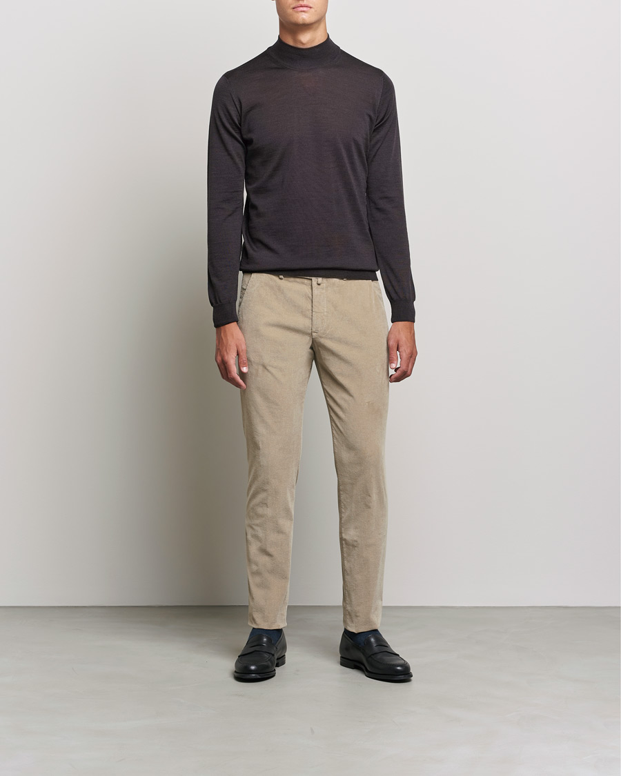 Herre | Trøjer | Oscar Jacobson | Hilton Extrafine Merino Mock Neck Brown