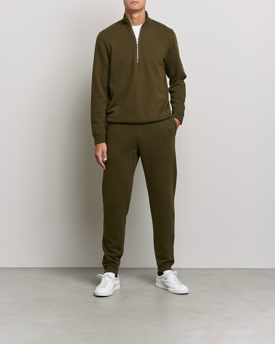 Herre | Trøjer | Sunspel | Loopback Half Zip Sweatshirt Dark Moss