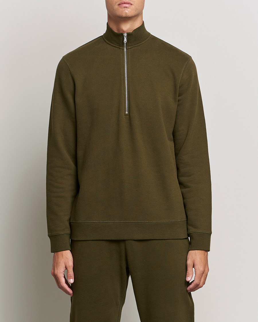 Herre | Trøjer | Sunspel | Loopback Half Zip Sweatshirt Dark Moss