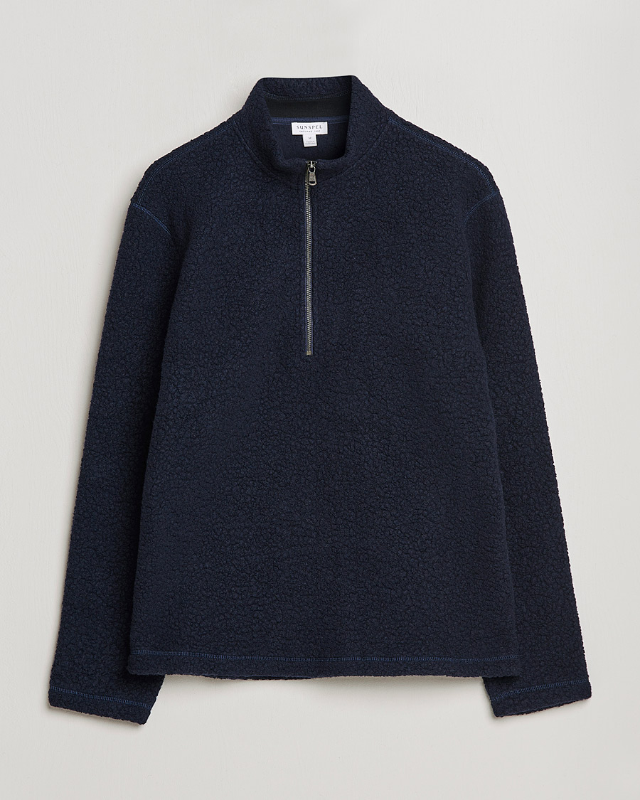 Herre | Trøjer | Sunspel | Eco Wool Half Zip Fleece Navy