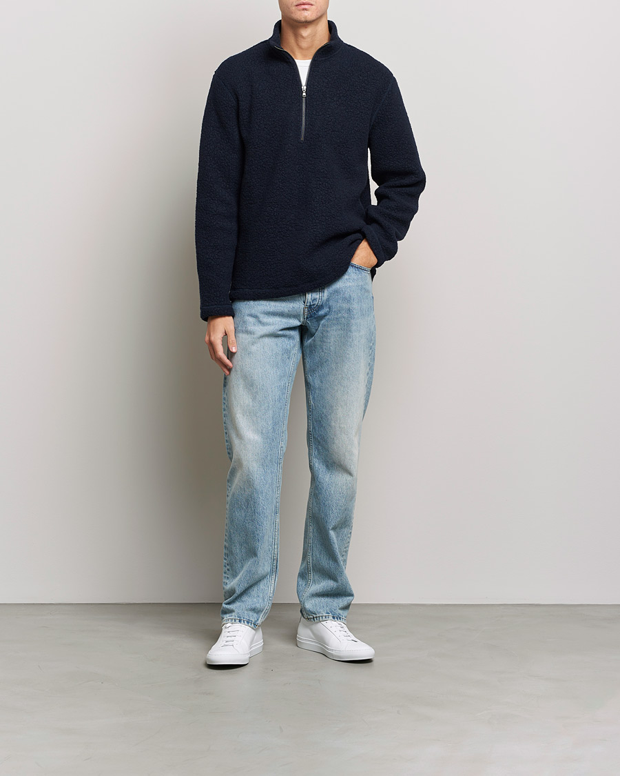 Herre | Trøjer | Sunspel | Eco Wool Half Zip Fleece Navy
