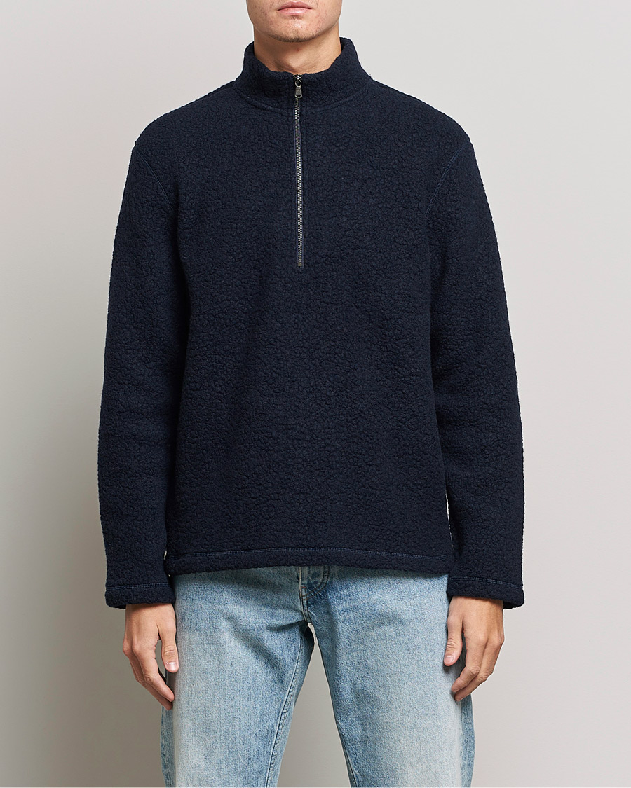 Herre | Fleecetrøjer | Sunspel | Eco Wool Half Zip Fleece Navy