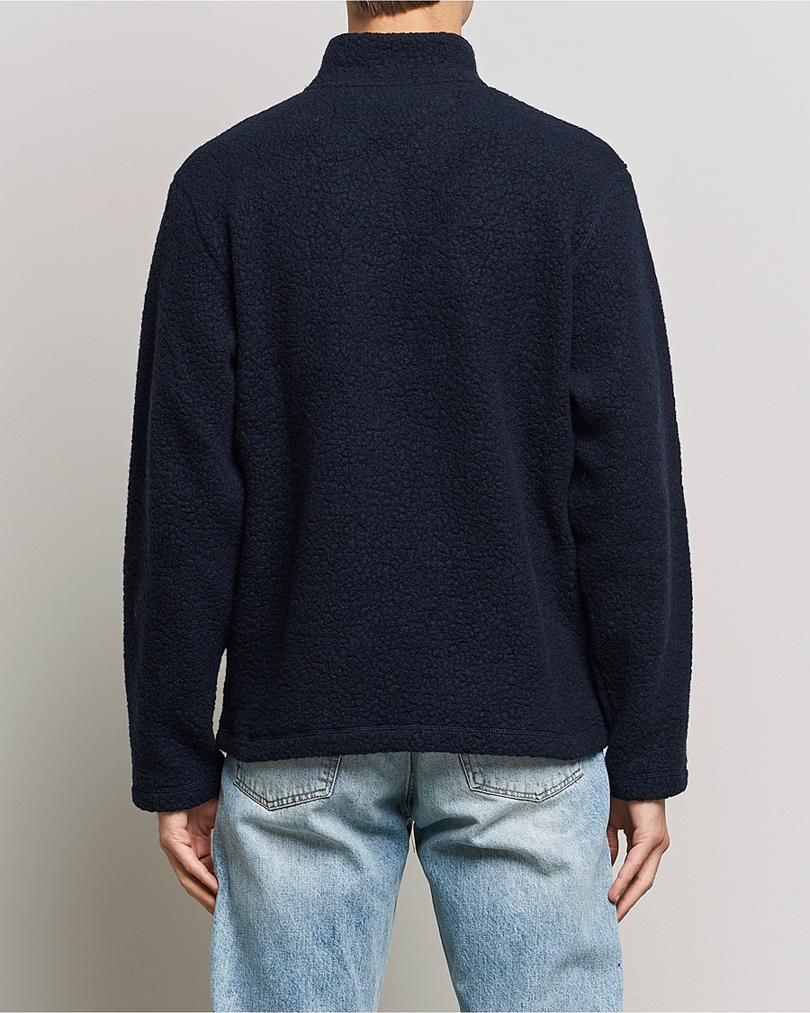 Herre | Trøjer | Sunspel | Eco Wool Half Zip Fleece Navy