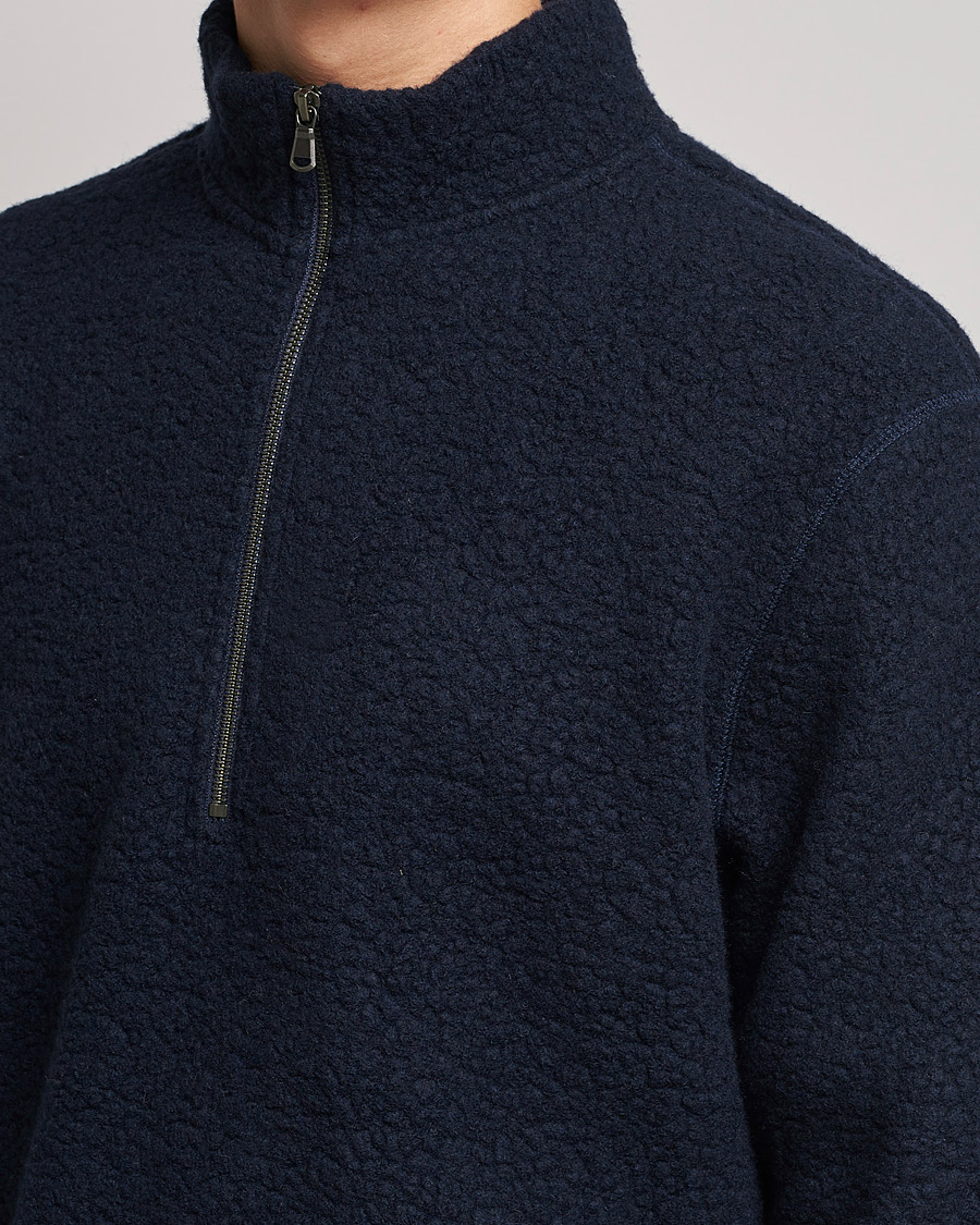 Herre | Trøjer | Sunspel | Eco Wool Half Zip Fleece Navy