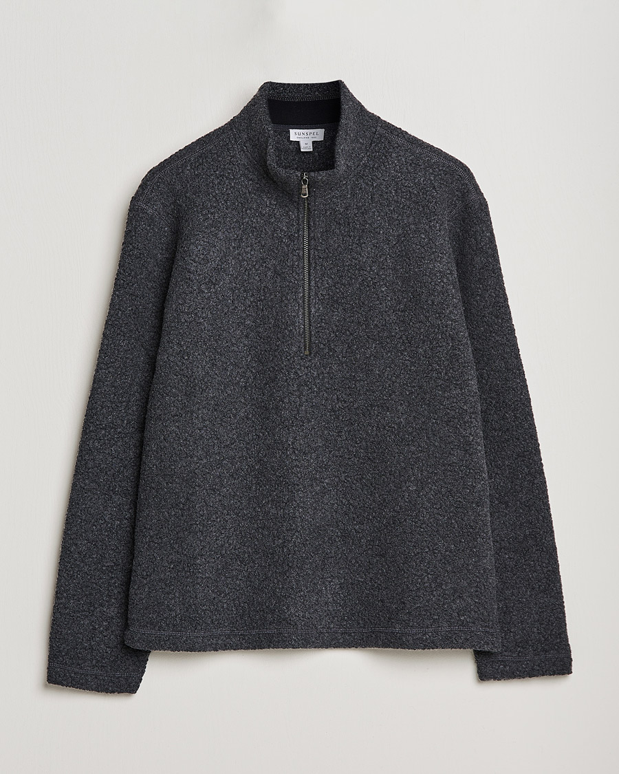 Herre | Trøjer | Sunspel | Eco Wool Half Zip Fleece Charcoal Melange
